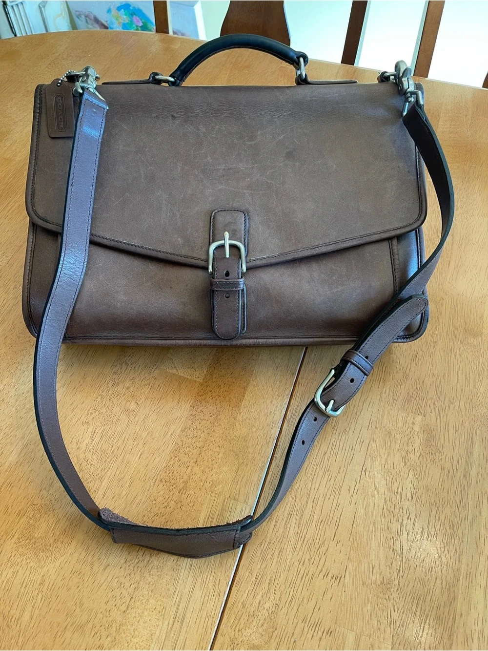 AuthentiCoach Vintage Brown Leather Briefcase Messenger Laptop Bag Style F1S-581